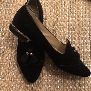Black velvet loafer slip ons
